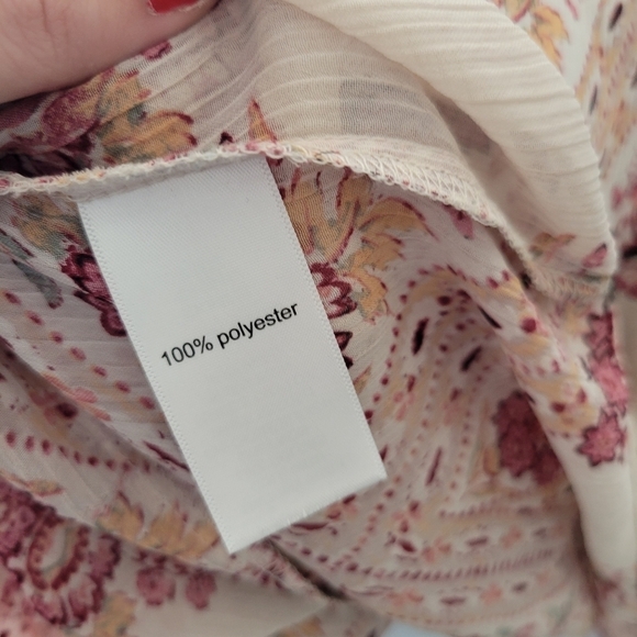 Maurices Women's XL Beige Long Sleeve Blouse Chiffon Red Floral Print V-neck Top - Picture 6 of 6